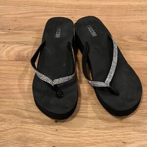 Black Rhinestone Platform Women's Sandals
